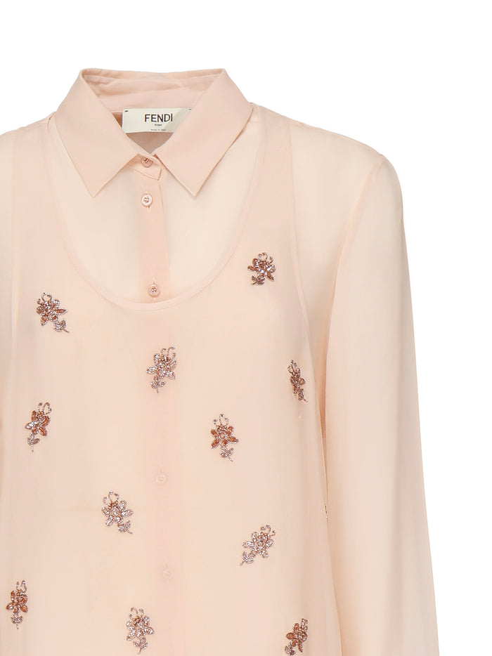 Fendi Shirts Peach Silk
