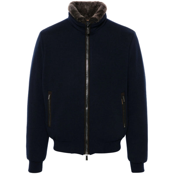 Padded Down Jacket With Shearling Collar, Blue &