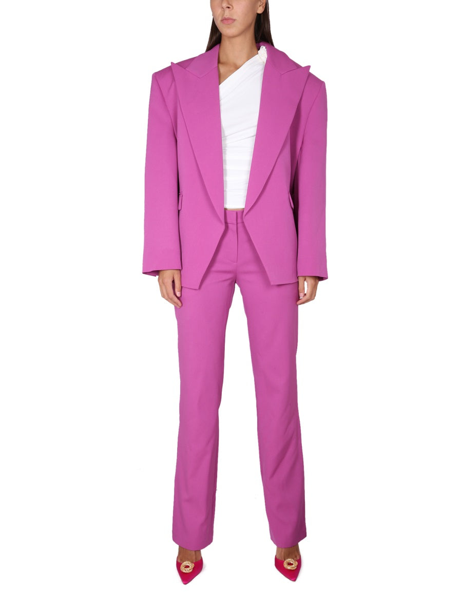 Straight-Leg Pants Fuchsia Wool Trousers