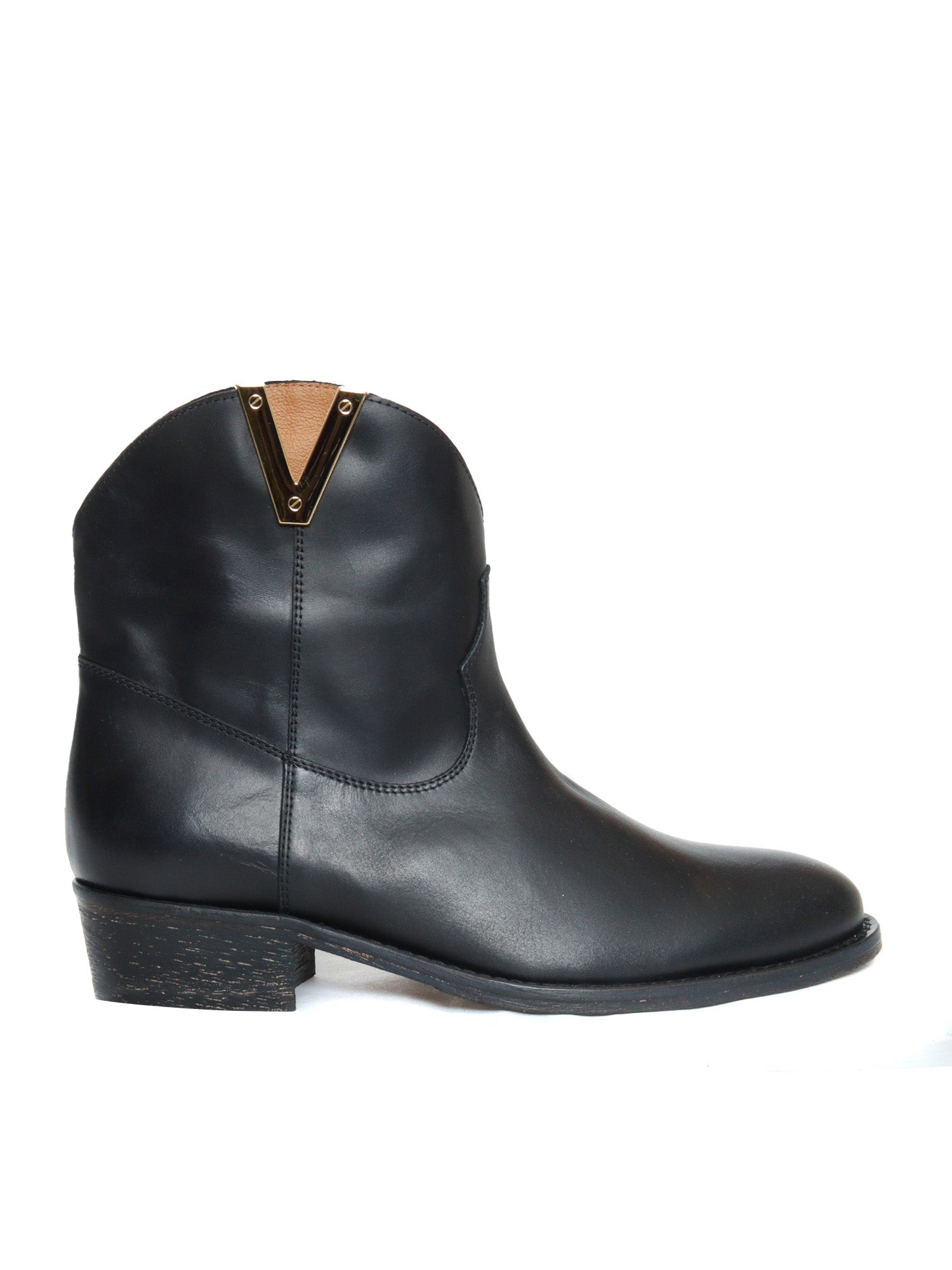 Low V Gold Texans Black Leather Sole Booties
