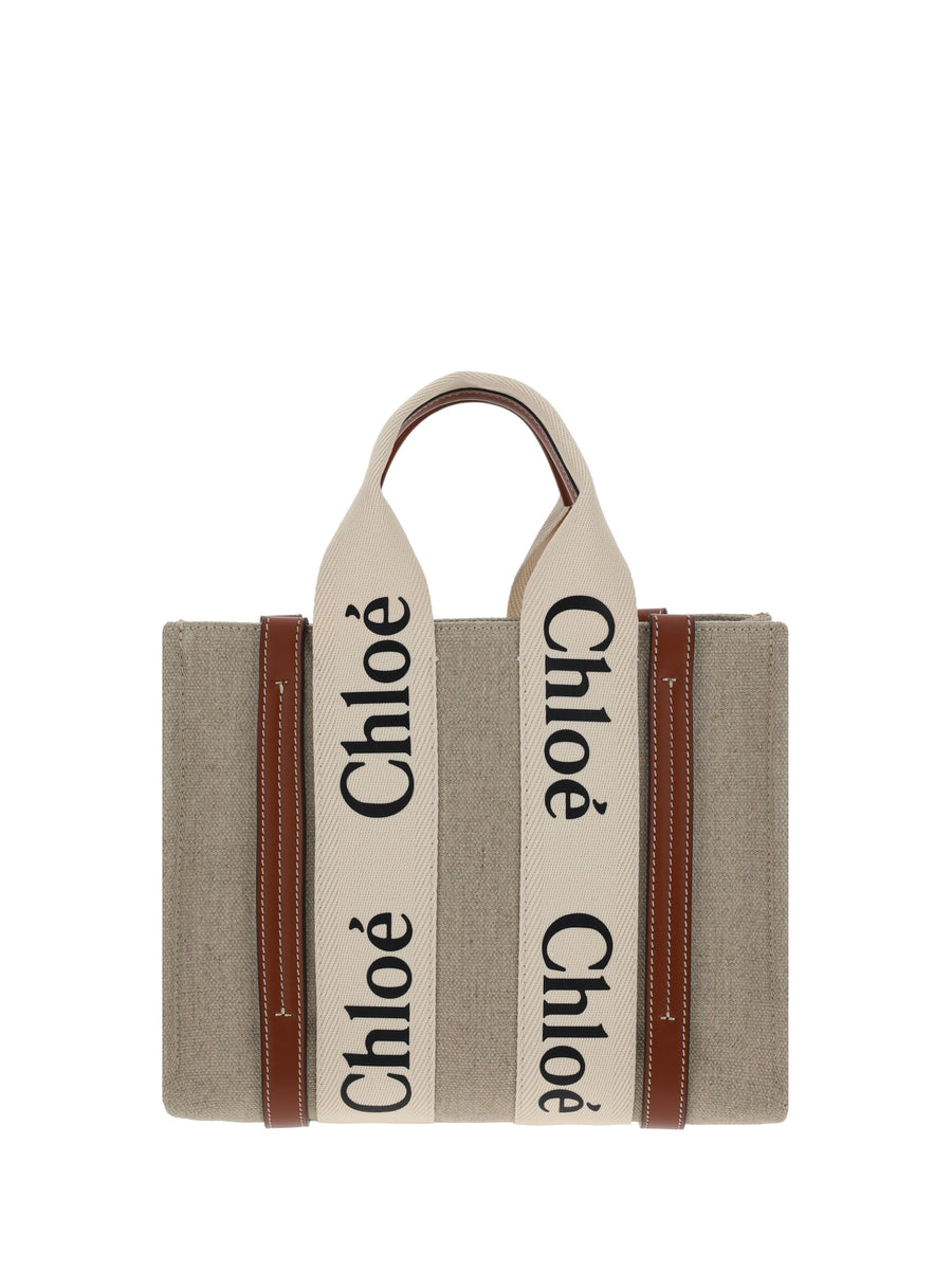 Woody Handbag White - Brown 1 Linen Handbags
