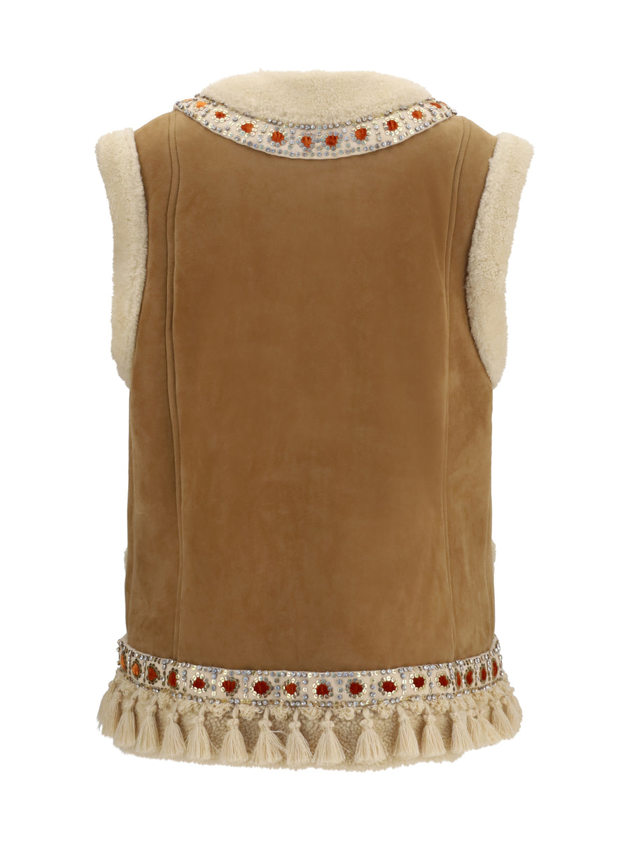 Vest Suede And Fur Camel-Multicolour Camel/multicolour Lamb Leather Coat