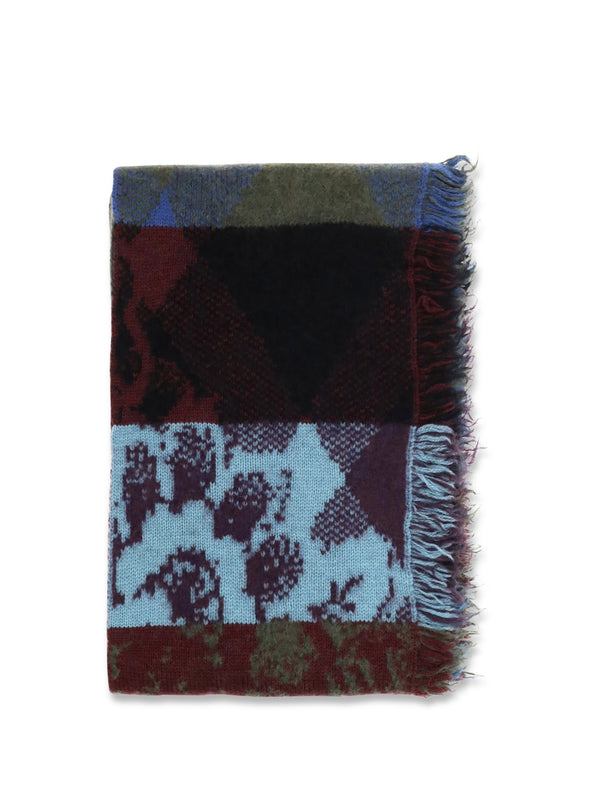 Scarf, Mixed Print Fringed — Purple Merino Wool (ovis Aries)