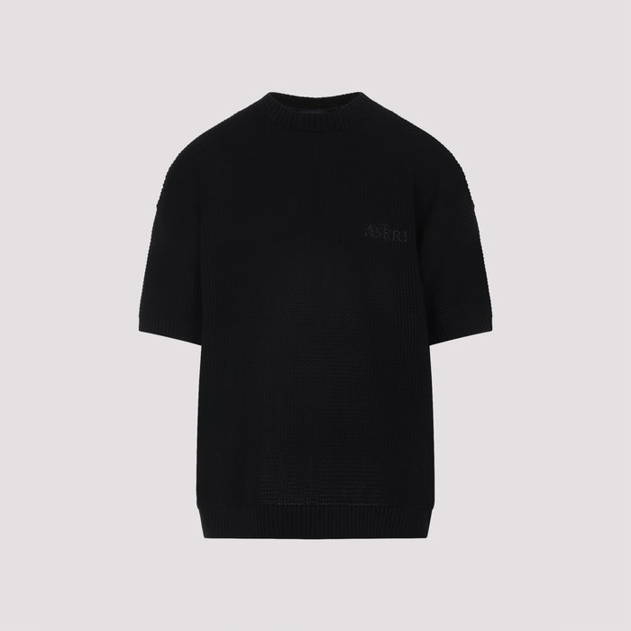 Crochet Mesh T-shirt Black Cotton Tshirt