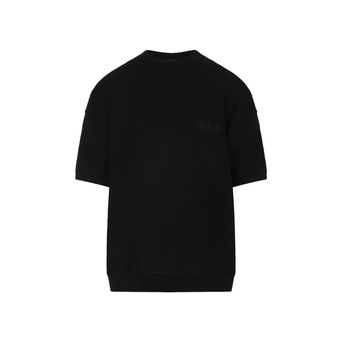 Crochet Mesh T-shirt Black Cotton Tshirt