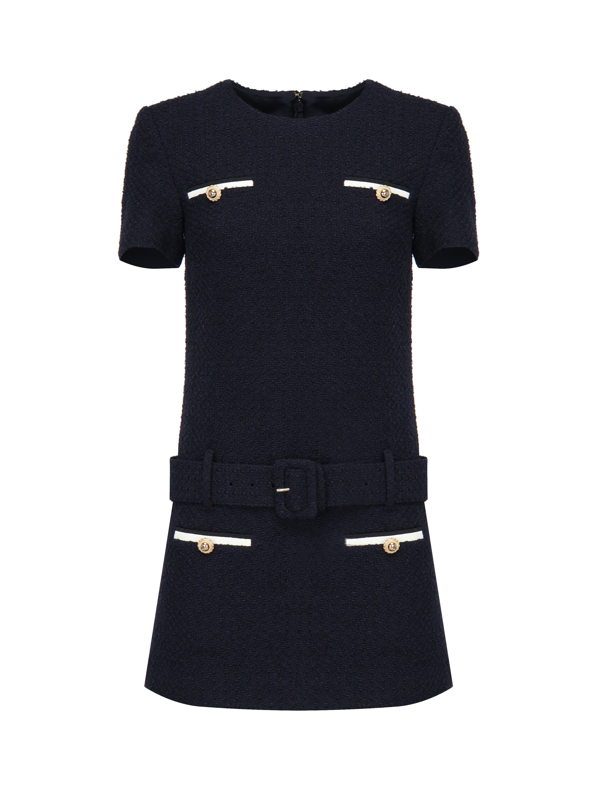 Self-Portrait Dresses Navy Blue, White Polyester