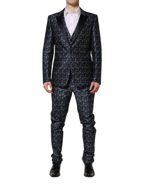 Blue Martini Star Jacquard 3 Piece Suit