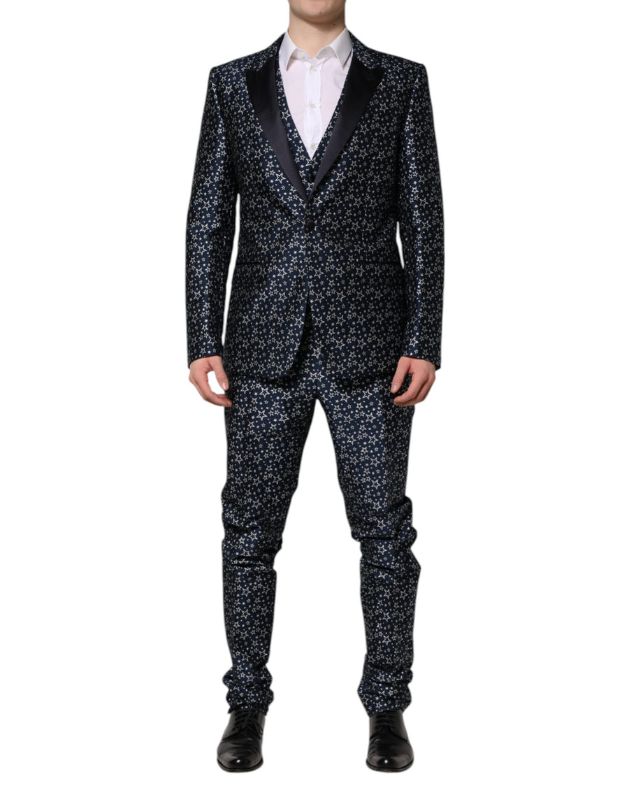 Blue Martini Star Jacquard 3 Piece Suit