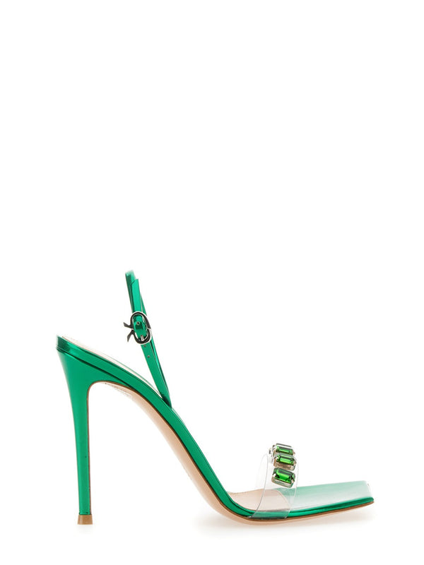 Candy Ribbon Sandal Green Leather Plexiglas