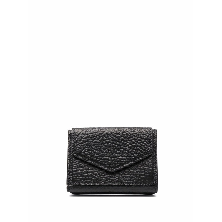 Black Leather Tri-Fold Wallet : Leather; Lining Viscose & Purses