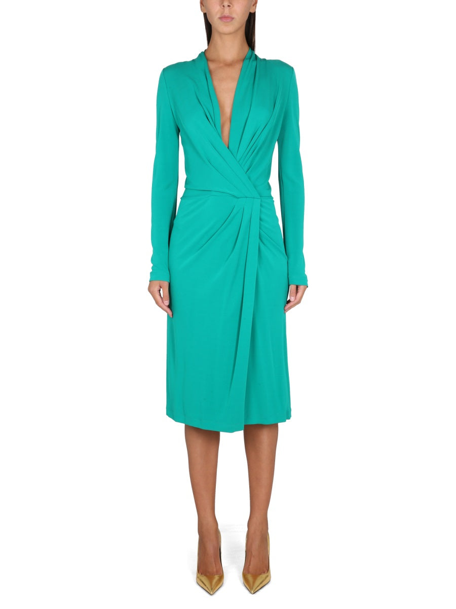 V-Neck Dress Green Viscose