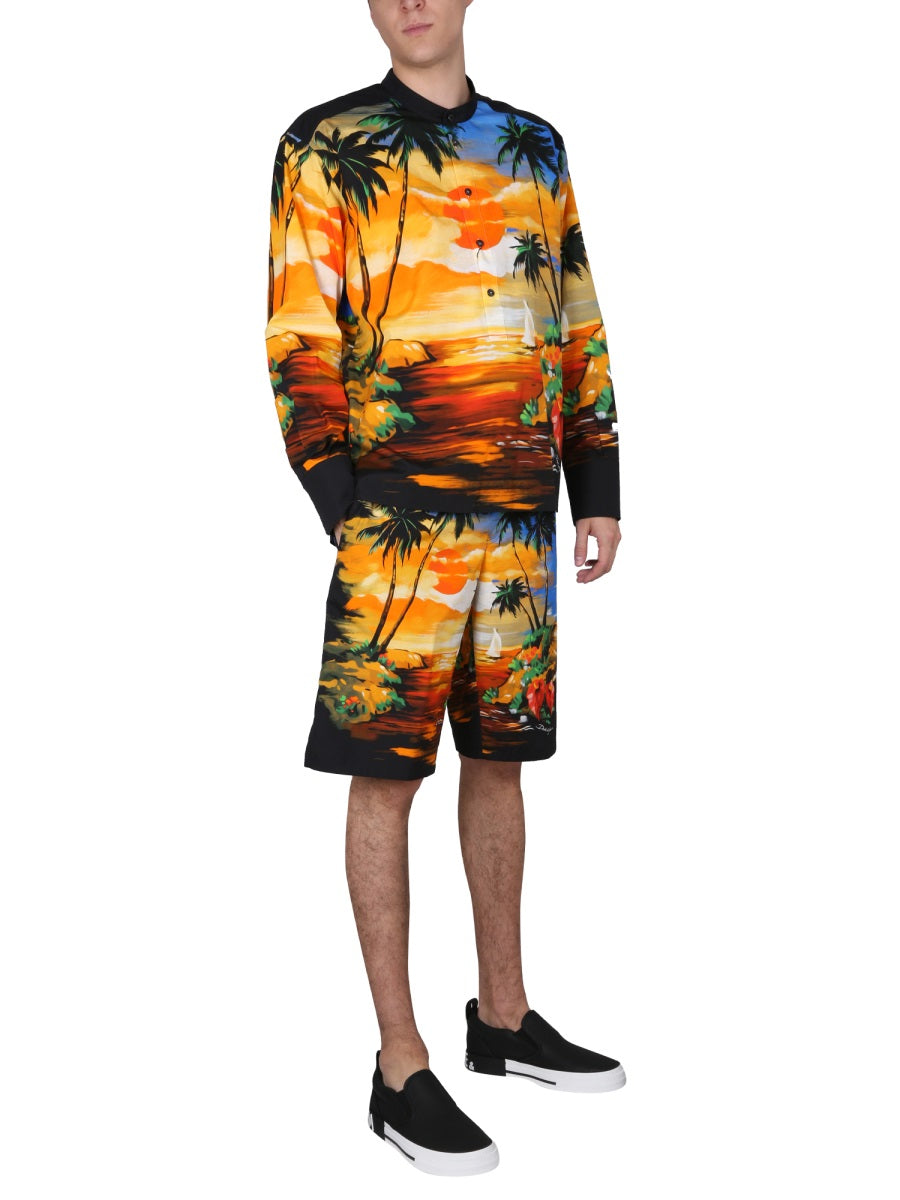 Bermuda Shorts With Hawaii Print Multicolour Cotton