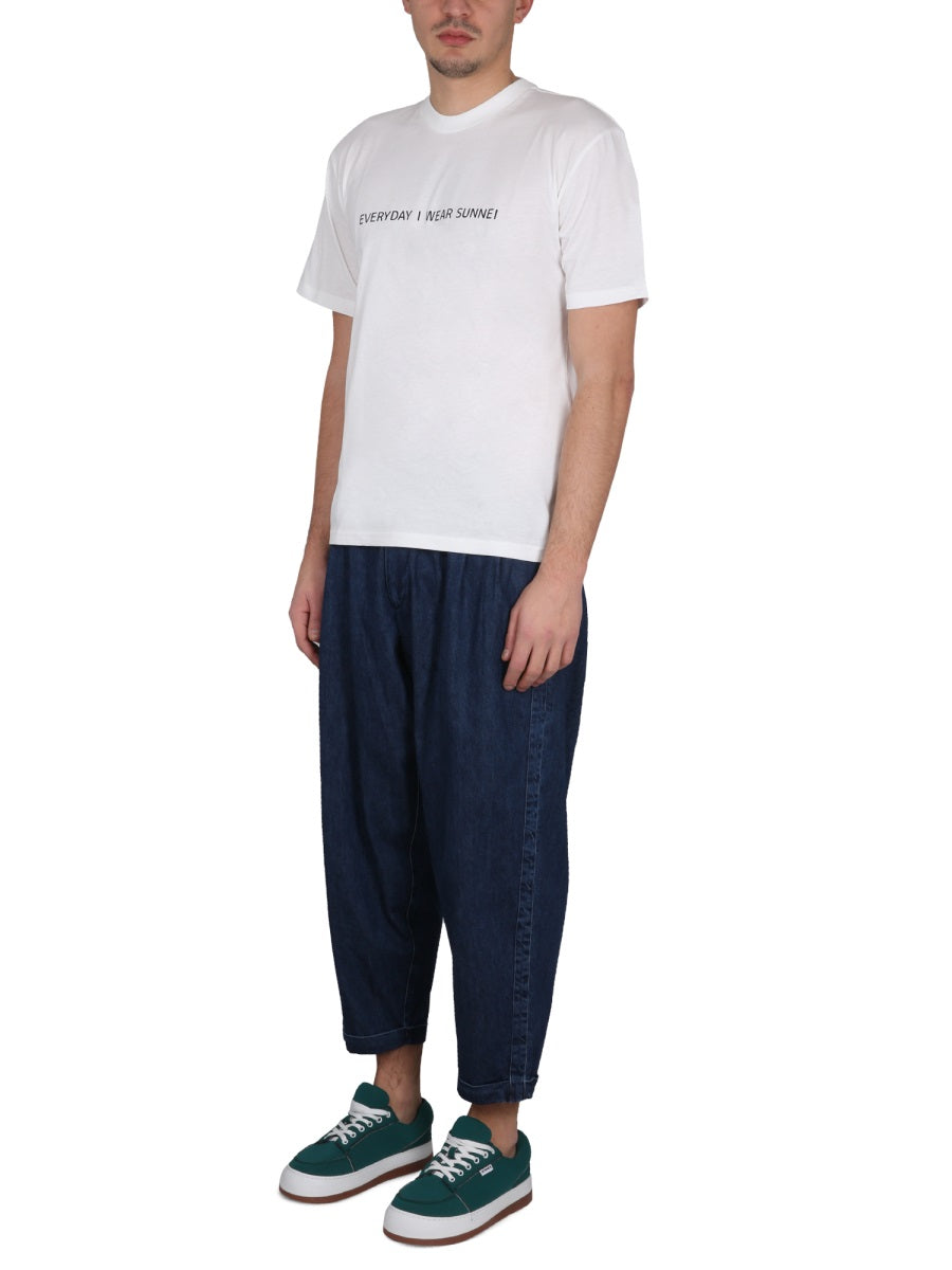 Crewneck T-Shirt With Logo Embossing White Cotton T-shirts