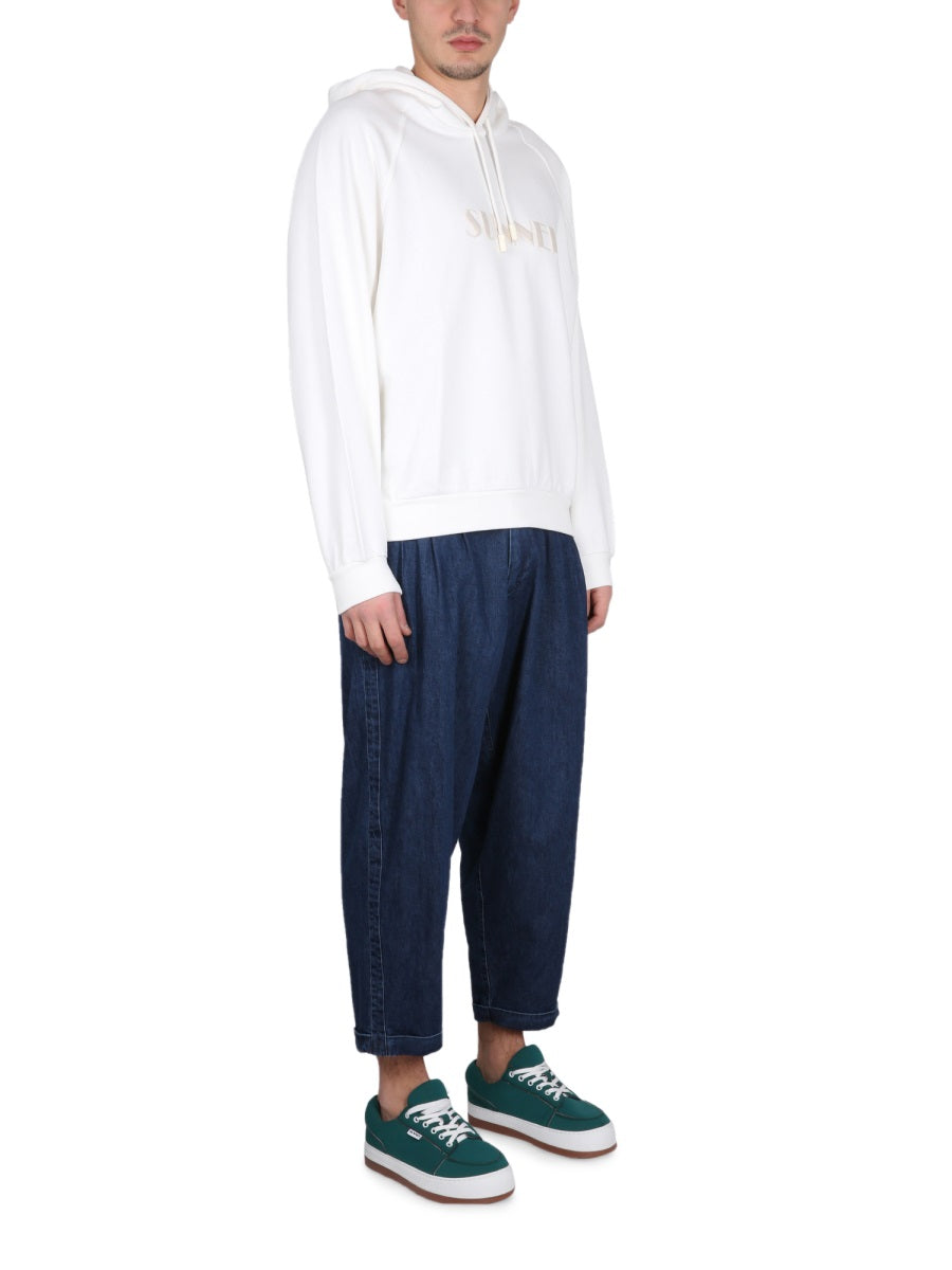 Sweatshirt With Logo Embroidery Beige Cotton Sweatshirts