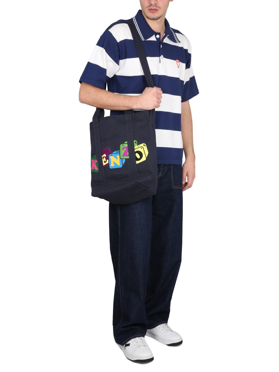Polo Shirt Nautical Stripes Blue Cotton