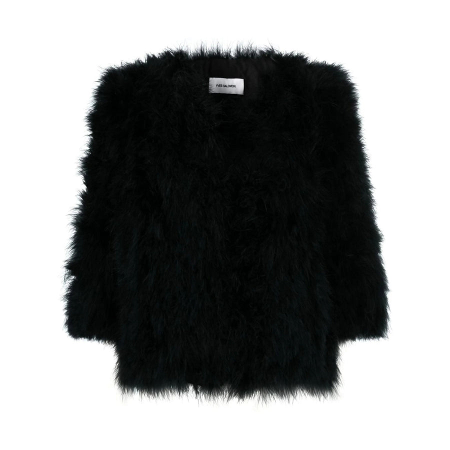 Yves Salomon Black Outerwear Turkey Feather; Lining: Silk Faux Fur & Shearling Jackets