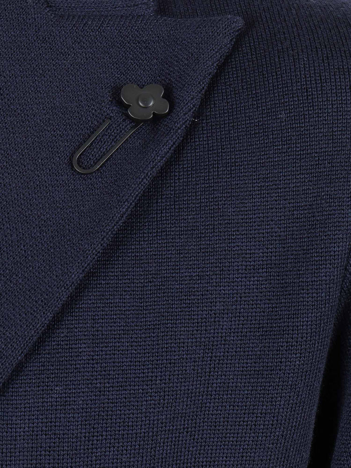 Knitted Jacket Blue Pure Virgin Wool Single Breasted