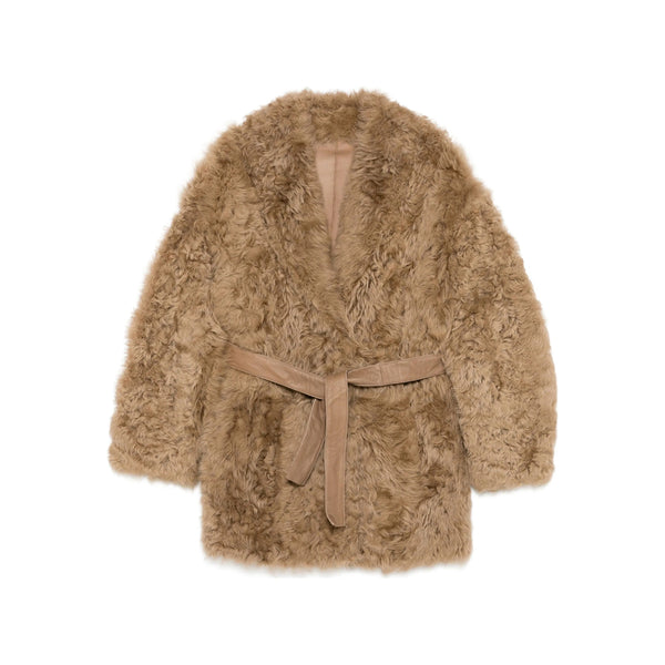 Faux Fur Jacket Camel Brown Sheep Skin/shearling: 100. & Shearling
