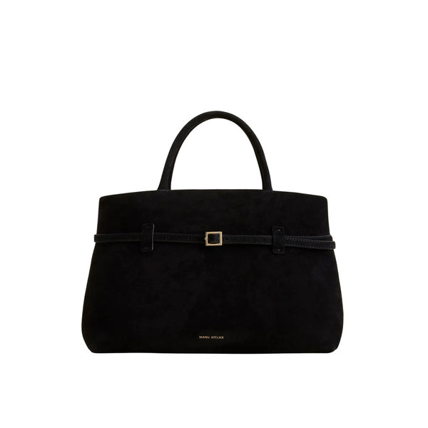 Black Suede Top-Handle Tote Bags