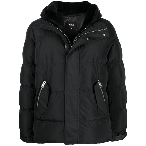Padded Jacket Riley With Shearling Hood Black Leather & Down