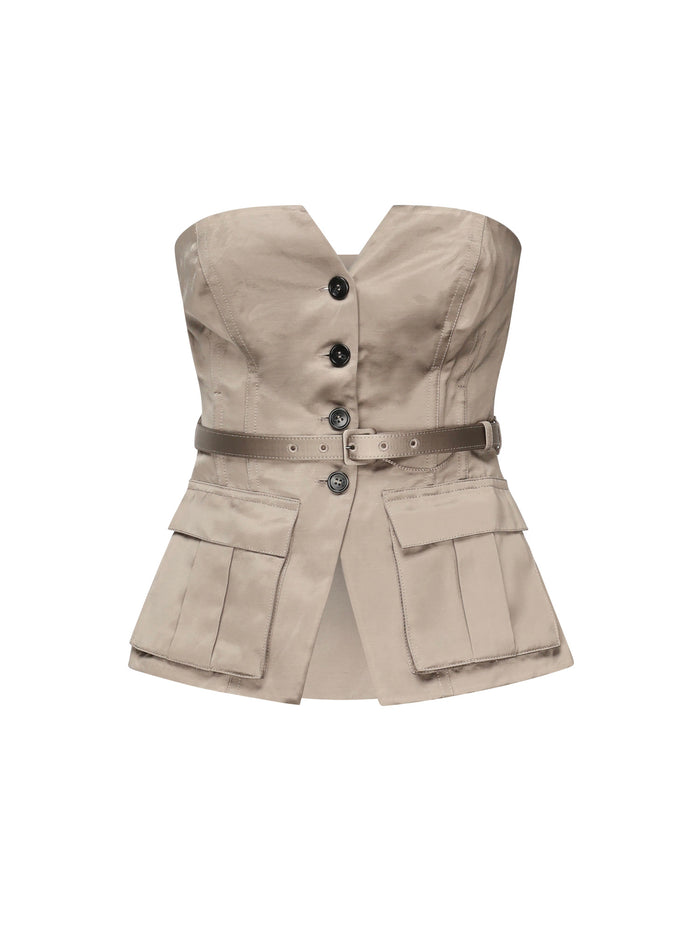 Self-portrait Top Beige Main: Vi Linen Lining: Pes