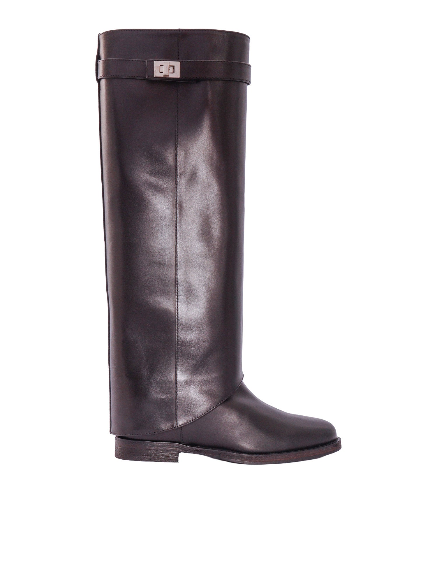 Cuffed Boot With Padlock Black Leather Sole Rubber