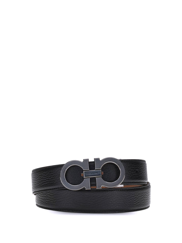 Gancini Reversible Belt Black Calf Leather
