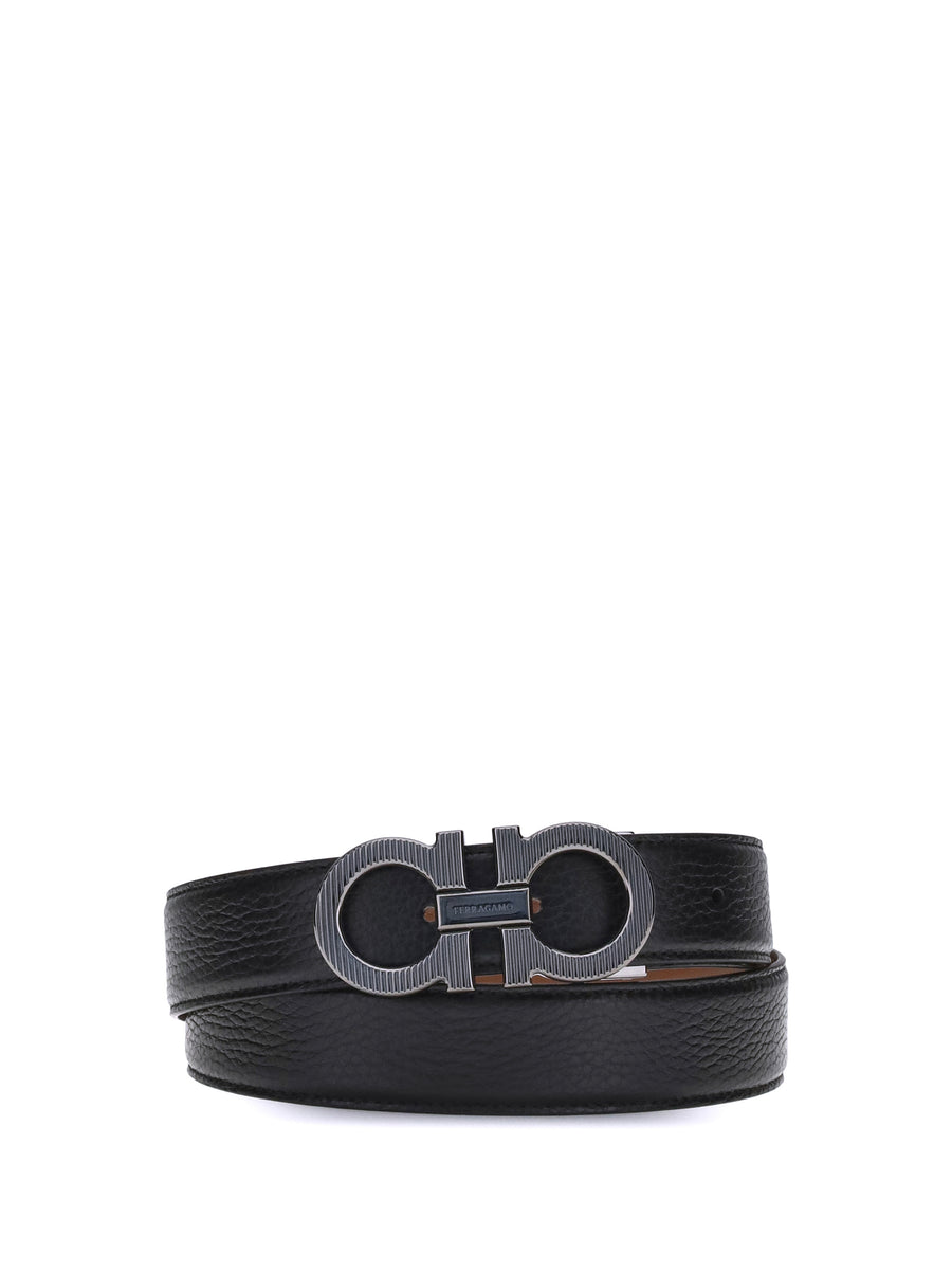 Gancini Reversible Belt Black Calf Leather
