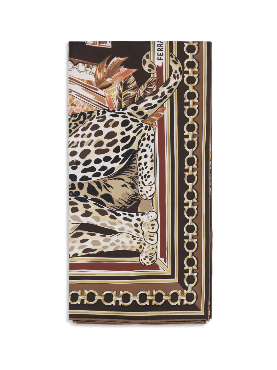 Ferragamo 100% Silk scarf in brown