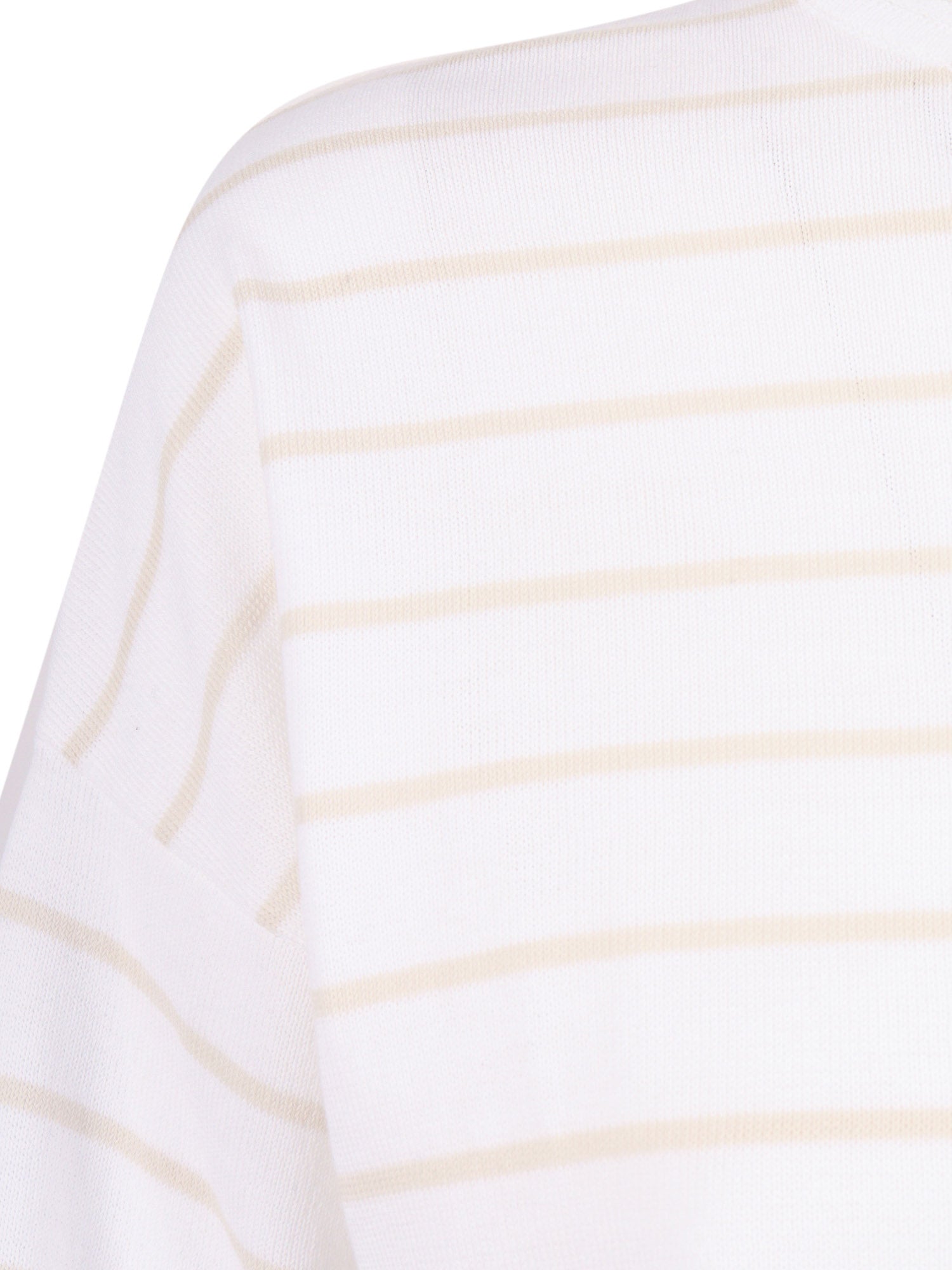 Two-Tone Striped Boat Neck Sweater With Elbow-Length Sleeves White Cotton Crewneck