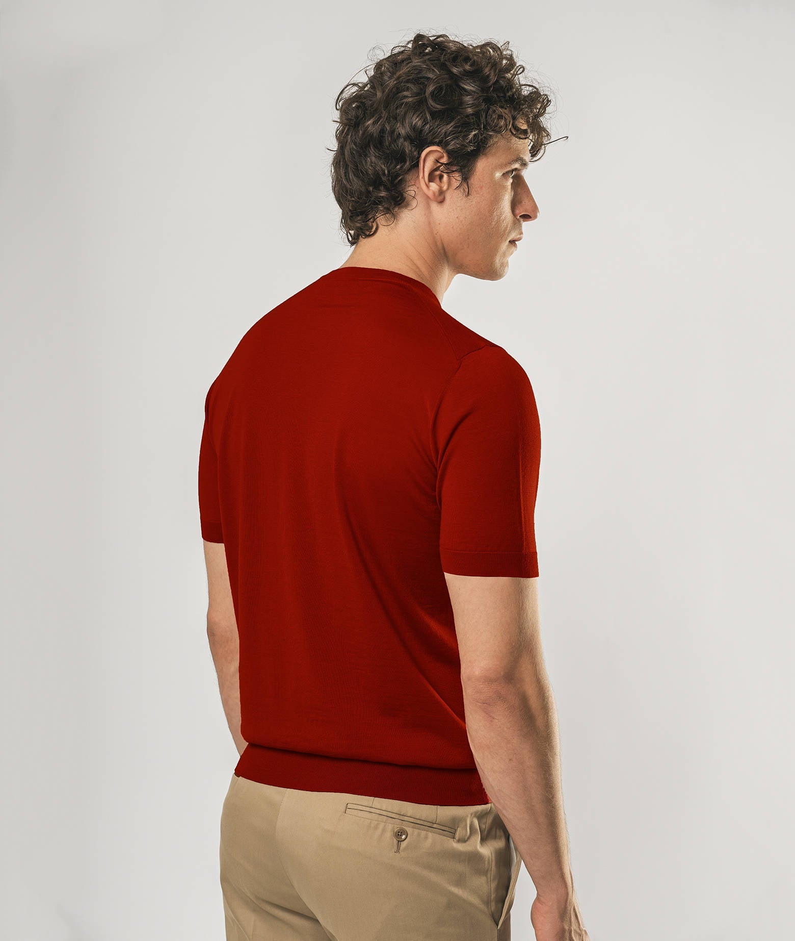 Wool T-Shirt Mentone Firebrick Round Neck