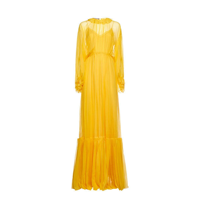 Silk Long Dress Yellow Acetate