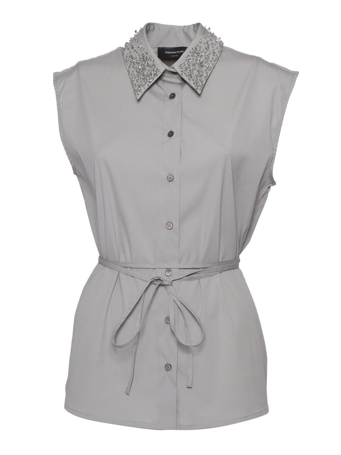Sleeveless poplin shirt Grey Cotton Polyamide Elastane