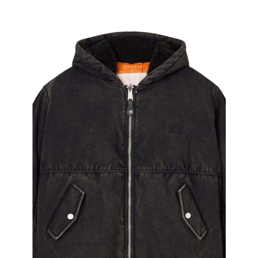 Hooded Jacket With Zip Front Fastening Black Cotton: 100