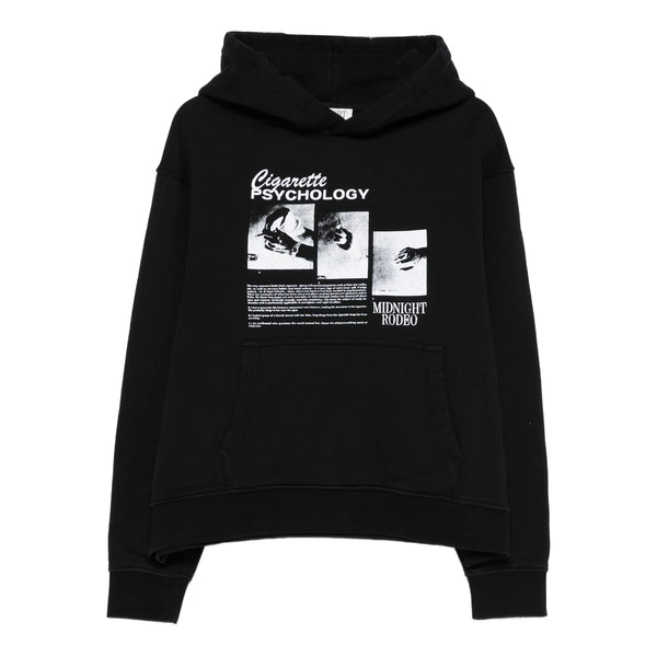Black Graphic Print Hooded Sweatshirt Cotton: 100