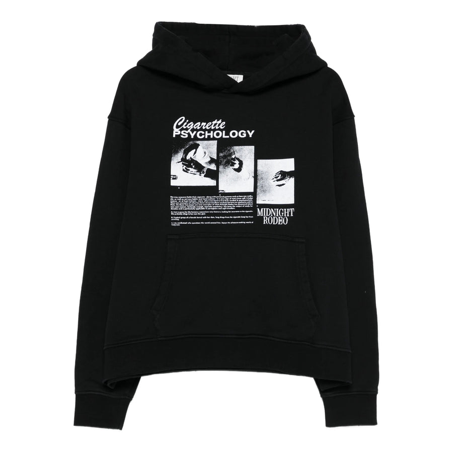 Black Graphic Print Hooded Sweatshirt Cotton: 100