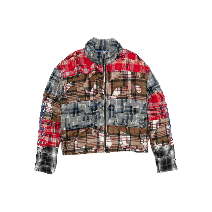 Check Pattern Zipped High Neck Outerwear Brown/red Polyester: 100. Padded & Down Jackets
