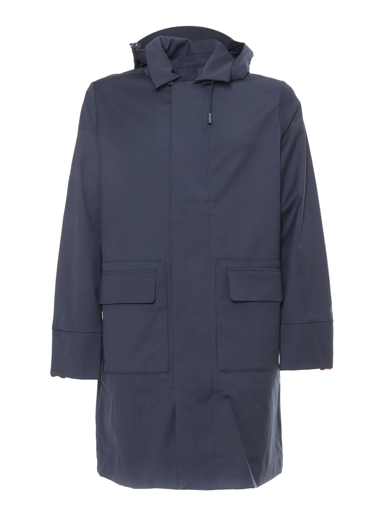 Poirol Tech Wool Blend Down Jacket Blue Polyester Long Puffer
