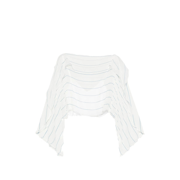 Silk Striped Cropped Top White/blue Silk: 100. Blouses
