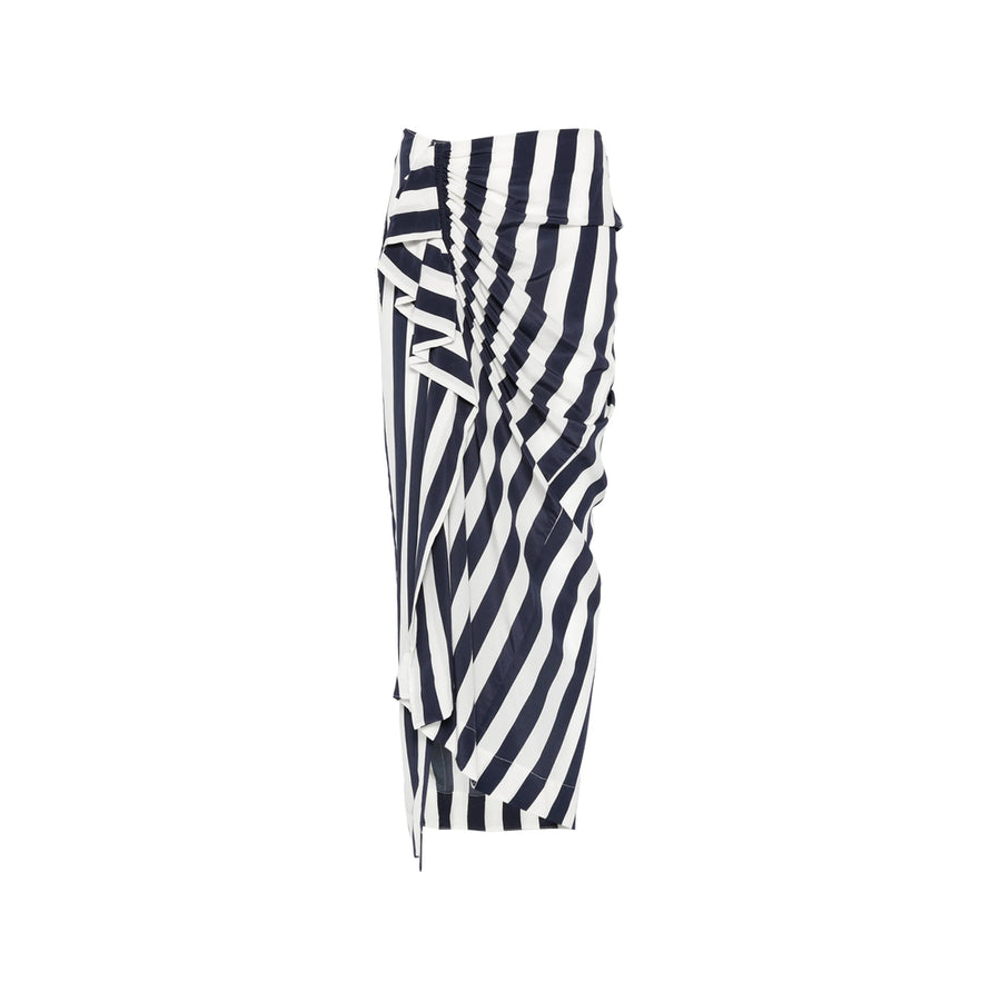 Skirt With Asymmetric Hem Blue/white Silk: 100. & Draped