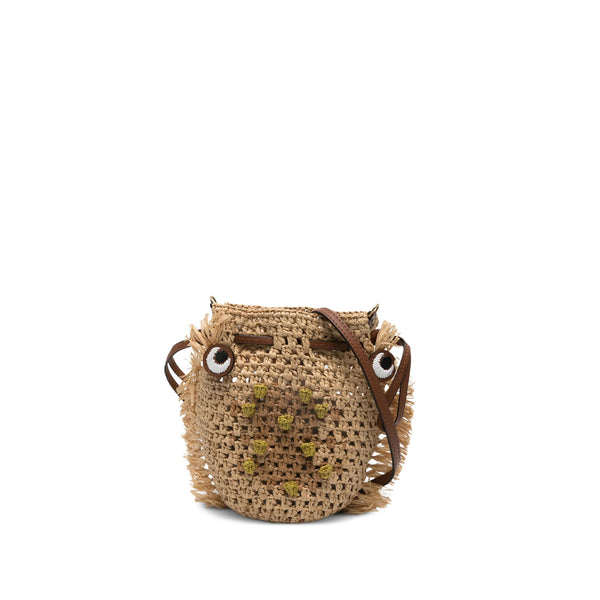 Pecan Eye Detail Drawstring Bag Neutrals Raffia: 100. Mini