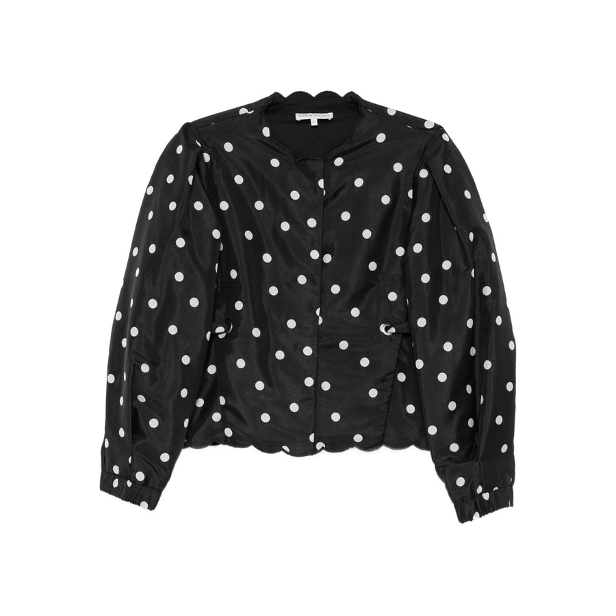 Black Polka Dot Scalloped Hem Outerwear Polyester: 49. Cropped Jackets