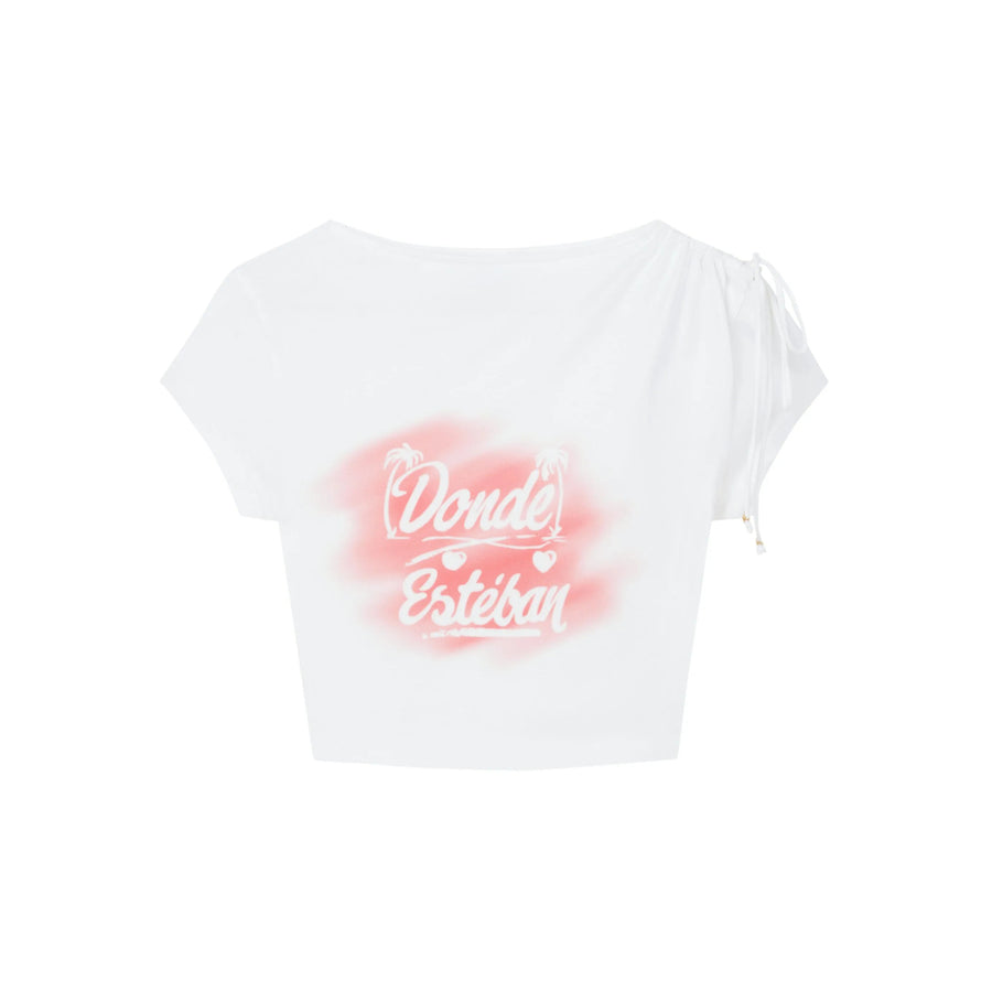 Spray-Paint Effect Cropped Top White/pink Cotton: 100. T-shirts & Jerseys