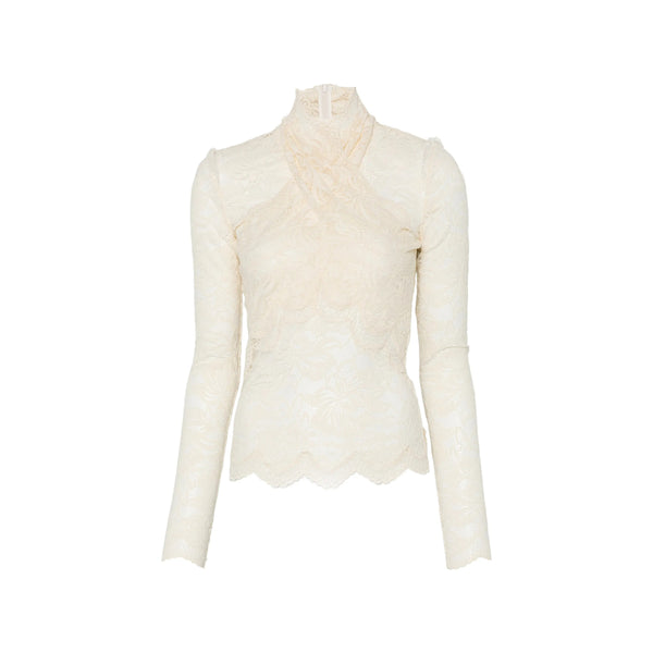 Beige Lace High Neck Top Neutrals Polyamide: 90. T-shirts & Jerseys