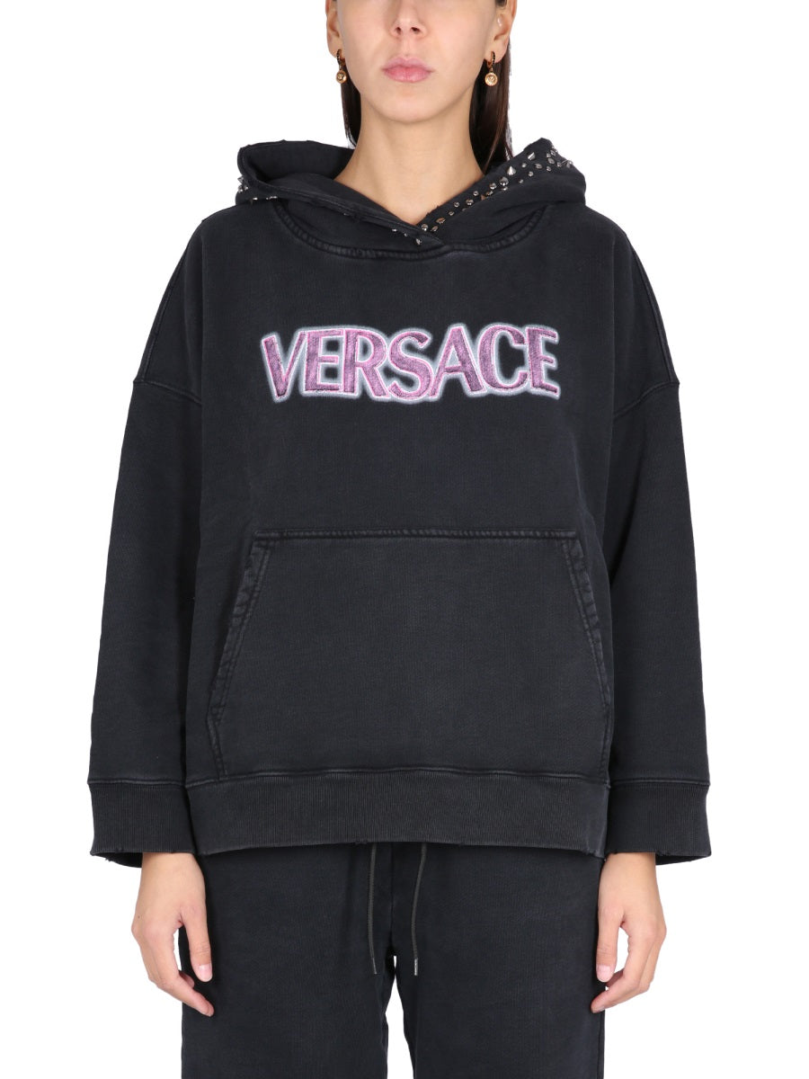 Sweatshirt With Studs Black Cotton Sweatshirts