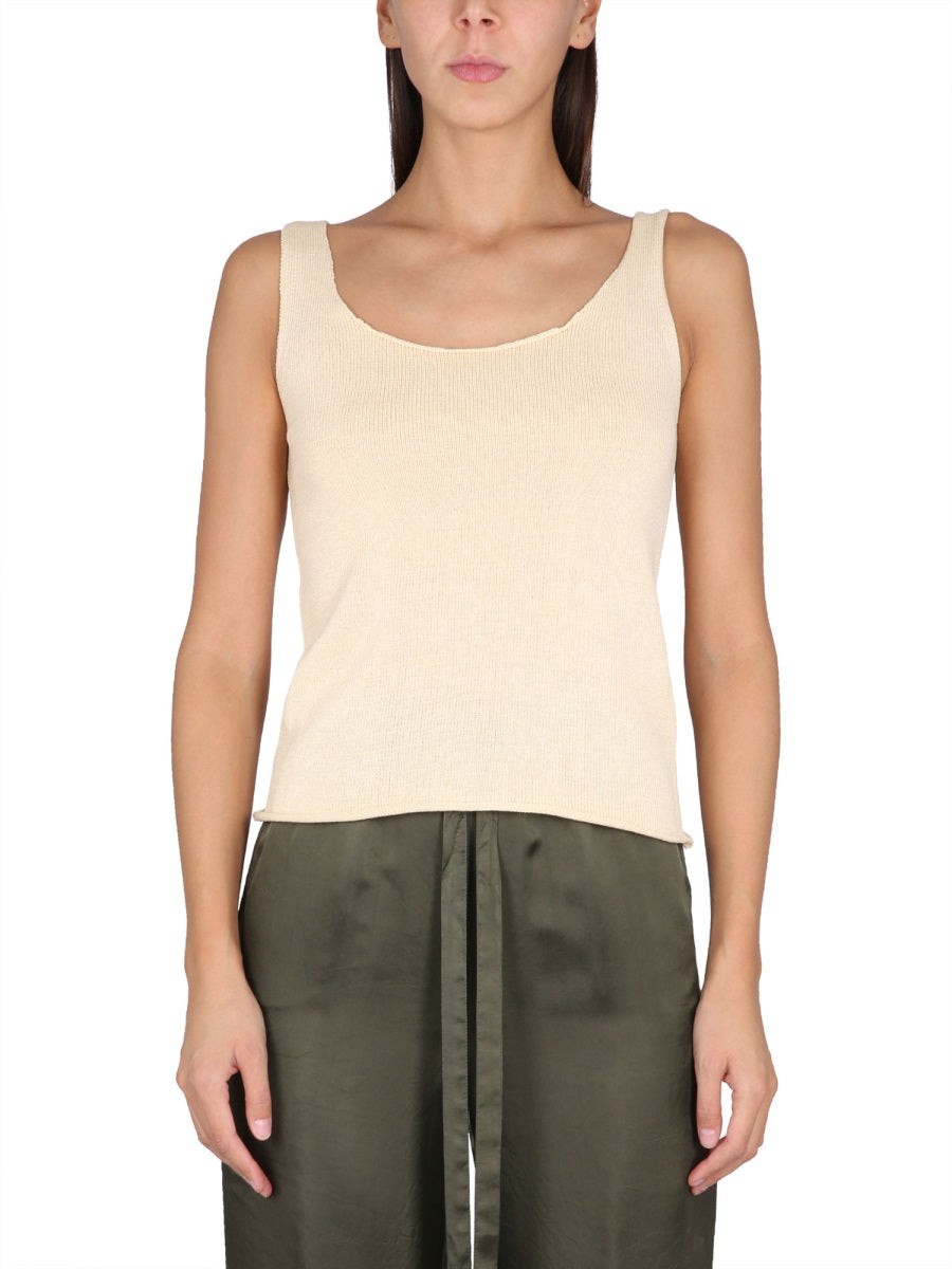 Cotton Round Shoulder Top Ivory Tops
