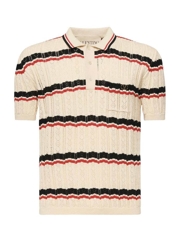 Valentino Garavani T-Shirts And Polos Butter/black/carmine Cotton
