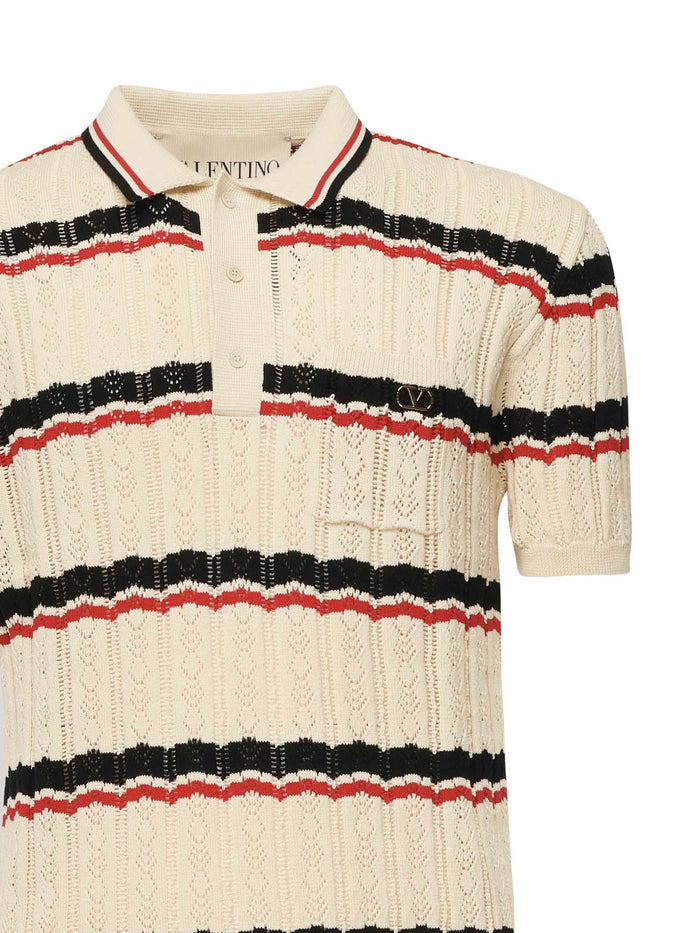 Valentino Garavani T-Shirts And Polos Butter/black/carmine Cotton