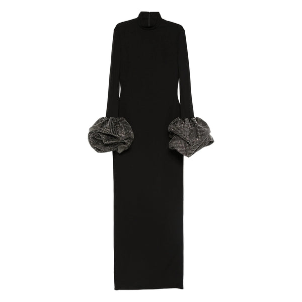 High Neck Black Ruffled Dress Fabric: 100. Evening