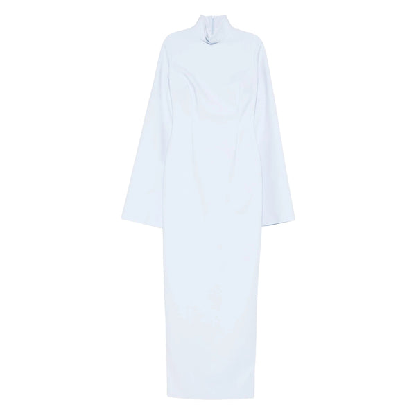 High Neck Long Sleeve Dress Blue Fabric: 100. Evening